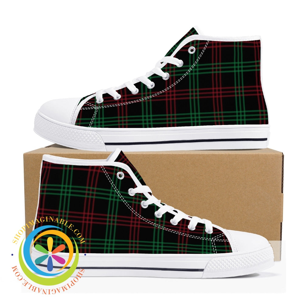 Classic Green & Red Plaid Ladies High Top Canvas Shoes Us12 (Eu44)