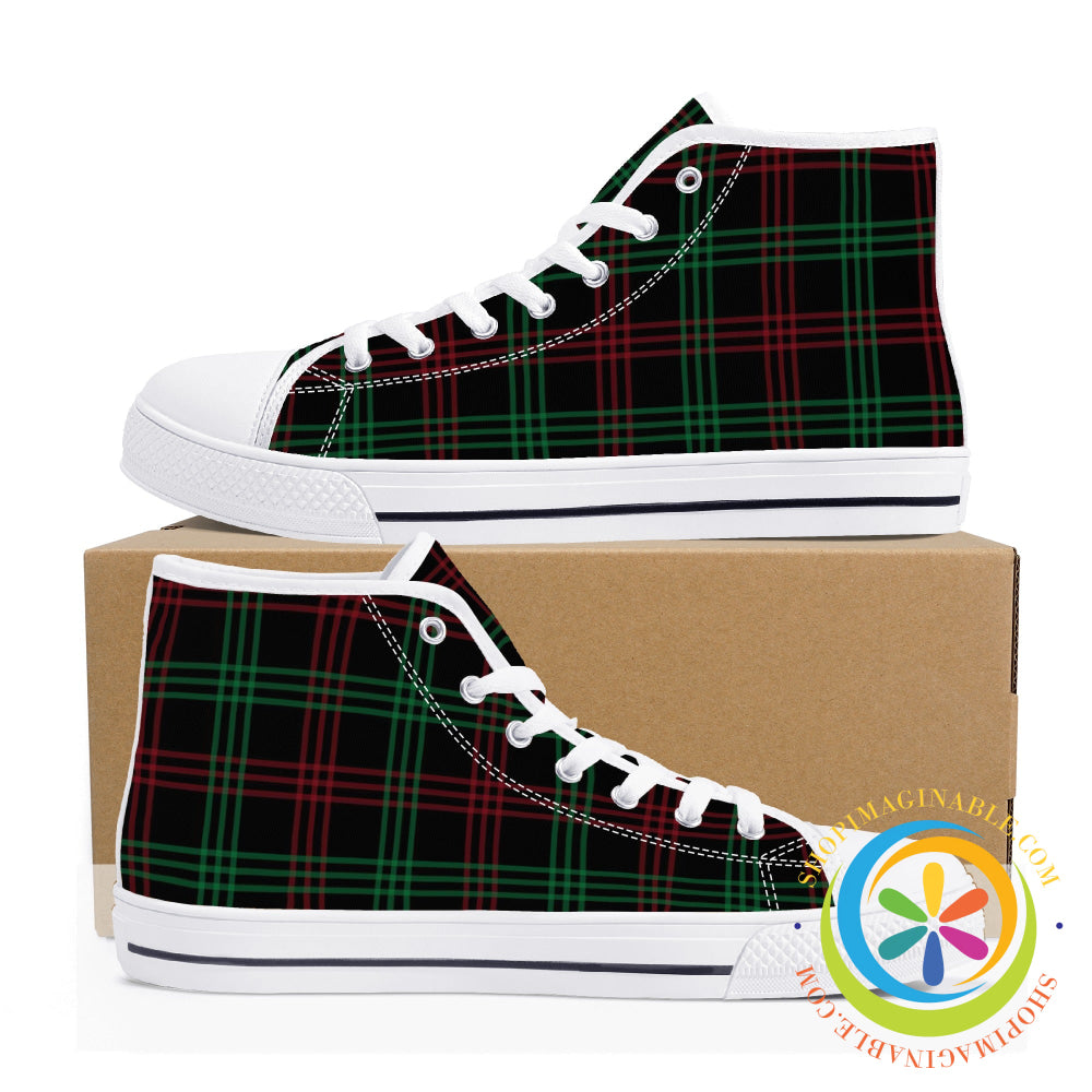 Classic Green & Red Plaid Ladies High Top Canvas Shoes Us12 (Eu44)