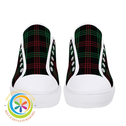 Classic Green & Red Plaid Ladies Low Top Canvas Shoes