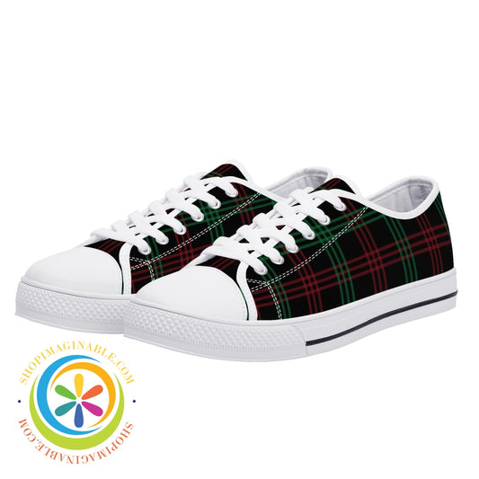Classic Green & Red Plaid Ladies Low Top Canvas Shoes Us12 (Eu44)