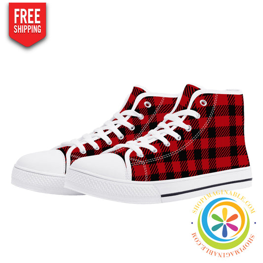 Classic Red Plaid Ladies High Top Canvas Shoes Us12 (Eu44)