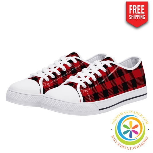 Classic Red Plaid Ladies Low Top Canvas Shoes Us12 (Eu44)