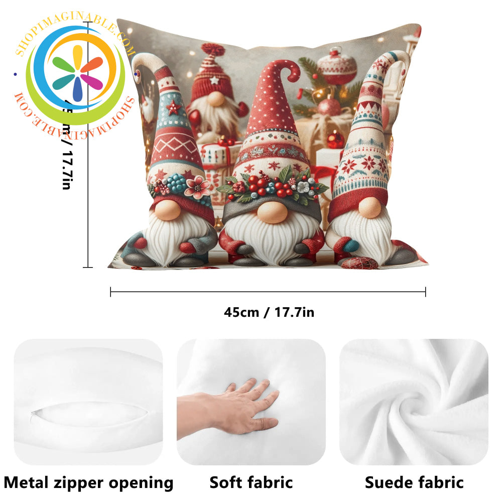 Colorful Christmas Gnomes Holiday Pillow Cover Pillow Cover