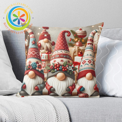 Colorful Christmas Gnomes Holiday Pillow Cover Pillow Cover