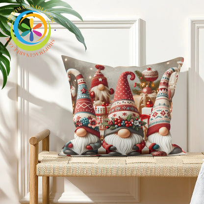 Colorful Christmas Gnomes Holiday Pillow Cover Pillow Cover