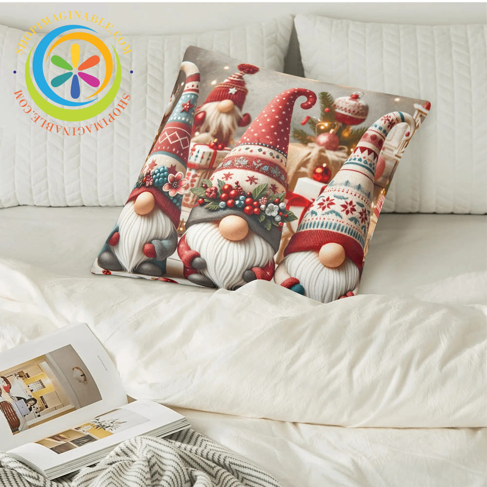 Colorful Christmas Gnomes Holiday Pillow Cover Pillow Cover