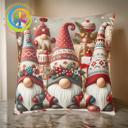 Colorful Christmas Gnomes Holiday Pillow Cover Pillow Cover