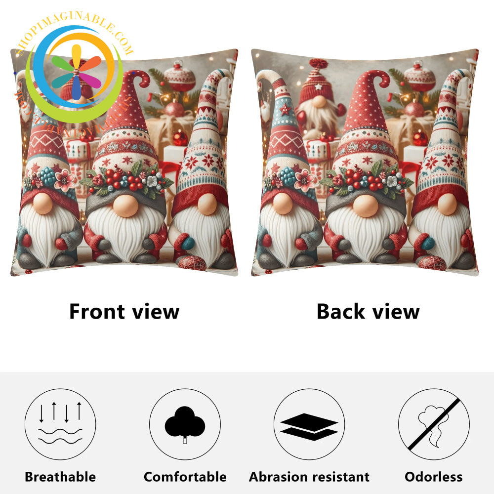 Colorful Christmas Gnomes Holiday Pillow Cover Pillow Cover