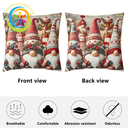 Colorful Christmas Gnomes Holiday Pillow Cover Pillow Cover