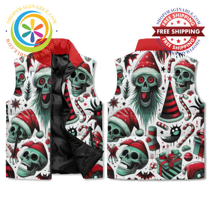 Creepy Christmas Unisex Zip Up Puffer Vest M