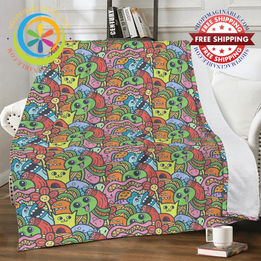 Cute Colorful Monsters Premium Fleece Blanket
