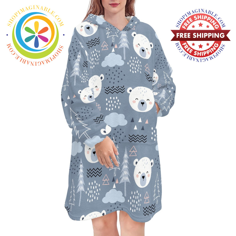 Cute Polar Bears - Blanket Hoodie white / ONESIZE