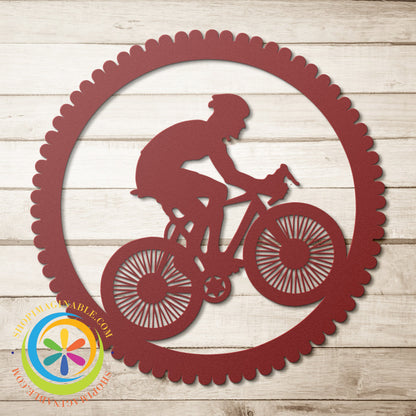 Cyclist Lover Metal Wall Decor Red / 12 Inch Art