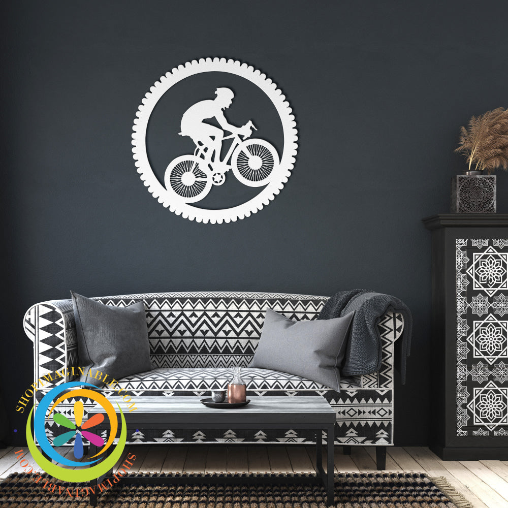 Cyclist Lover Metal Wall Decor White / 12 Inch Art