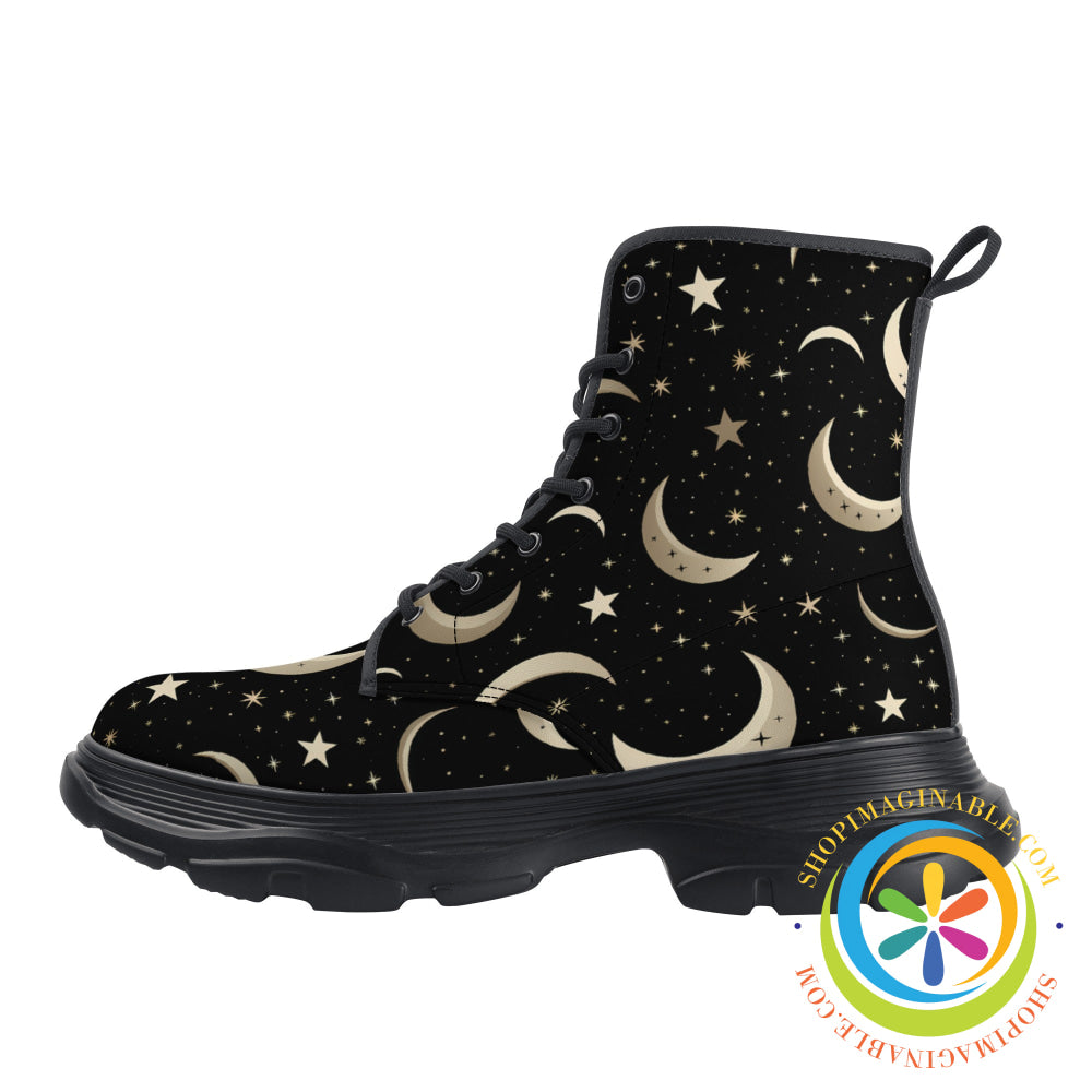 Dark Crescent Moon Chunky Boots