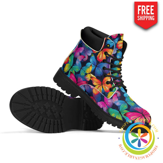 Dazzling Rainbow Butterflies Womens Black All Season Boots Us5 (Eu35) Boots