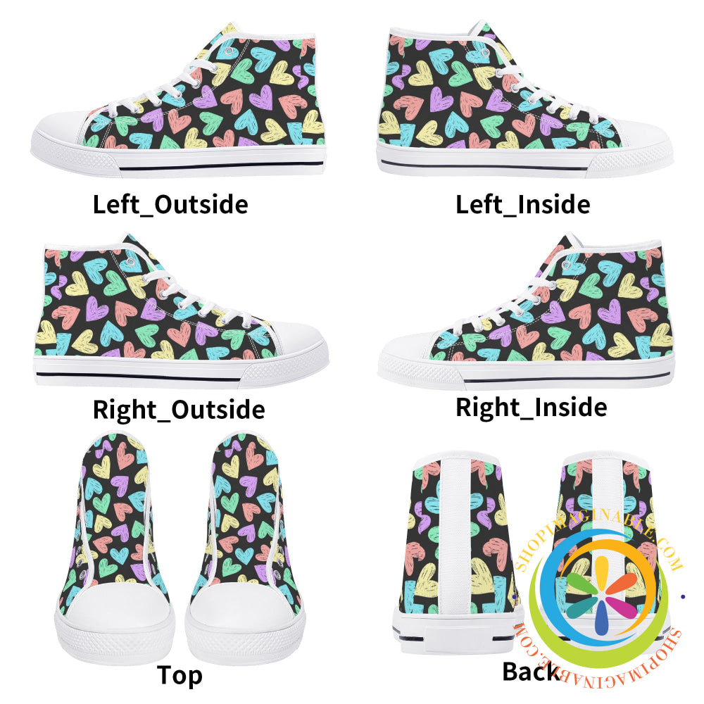 Doodle Hearts Ladies High Top Canvas Shoes