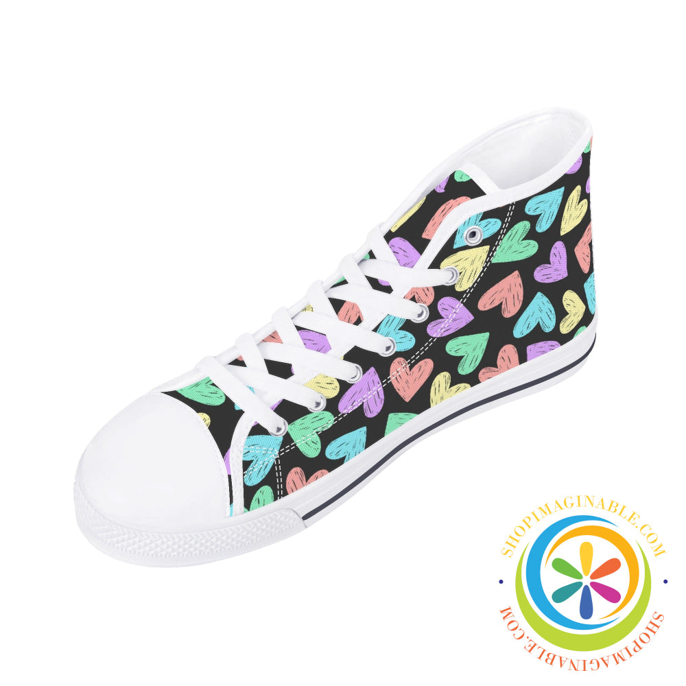 Doodle Hearts Ladies High Top Canvas Shoes