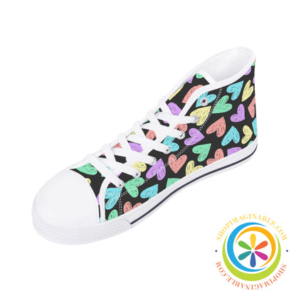 Doodle Hearts Ladies High Top Canvas Shoes