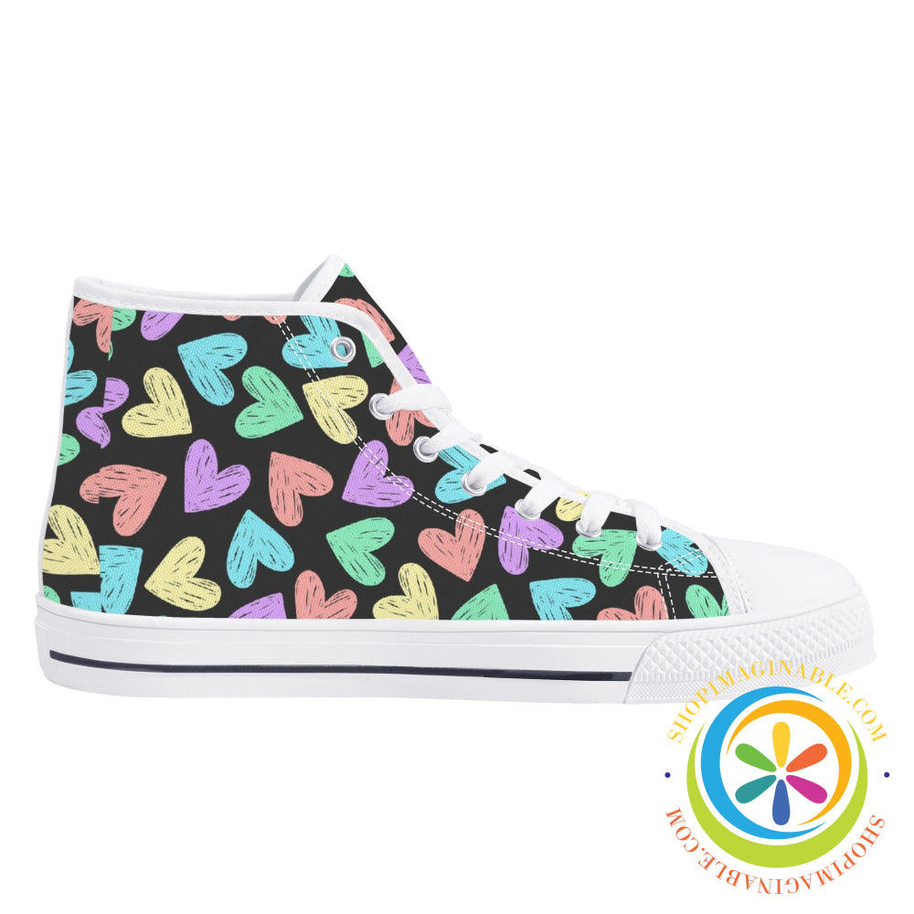 Doodle Hearts Ladies High Top Canvas Shoes