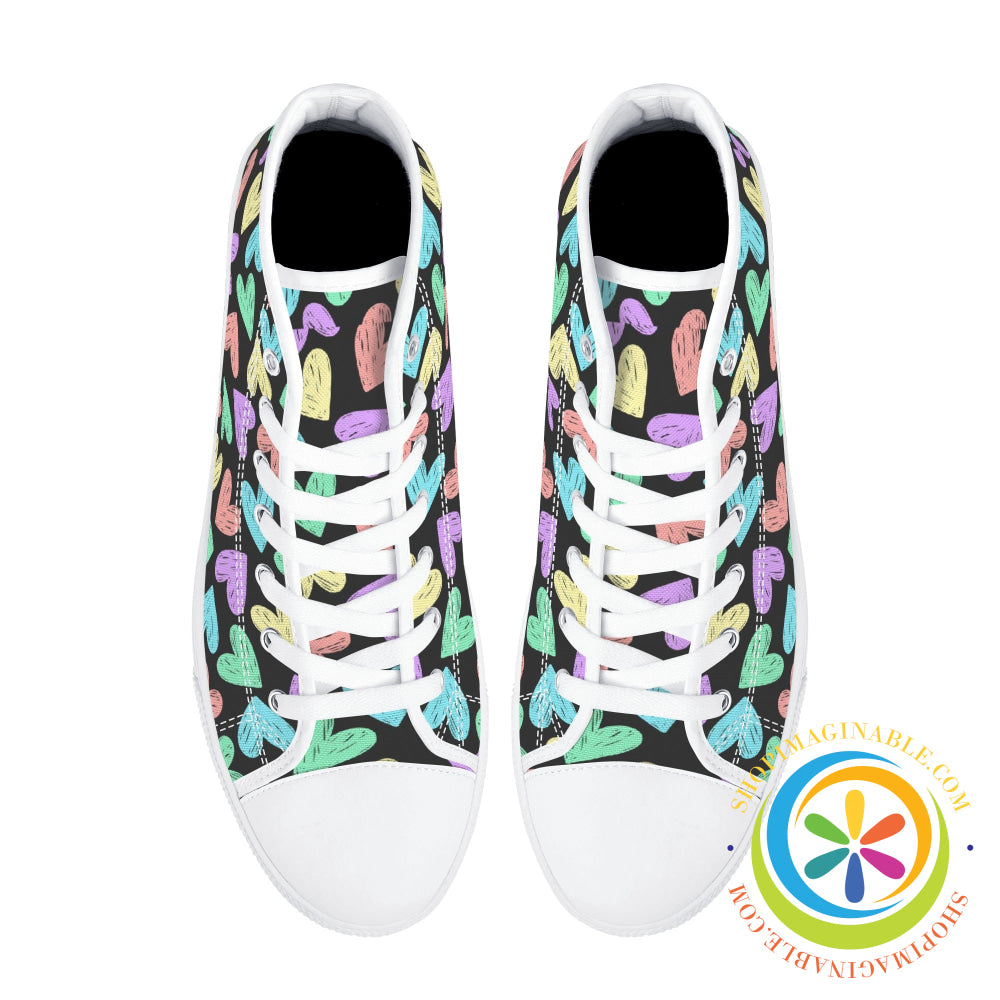 Doodle Hearts Ladies High Top Canvas Shoes