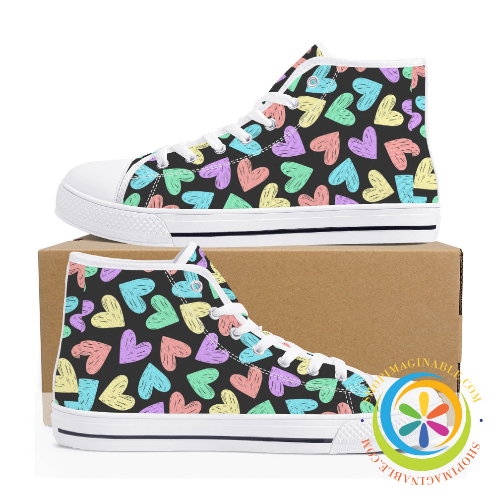 Doodle Hearts Ladies High Top Canvas Shoes