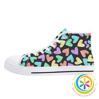 Doodle Hearts Ladies High Top Canvas Shoes