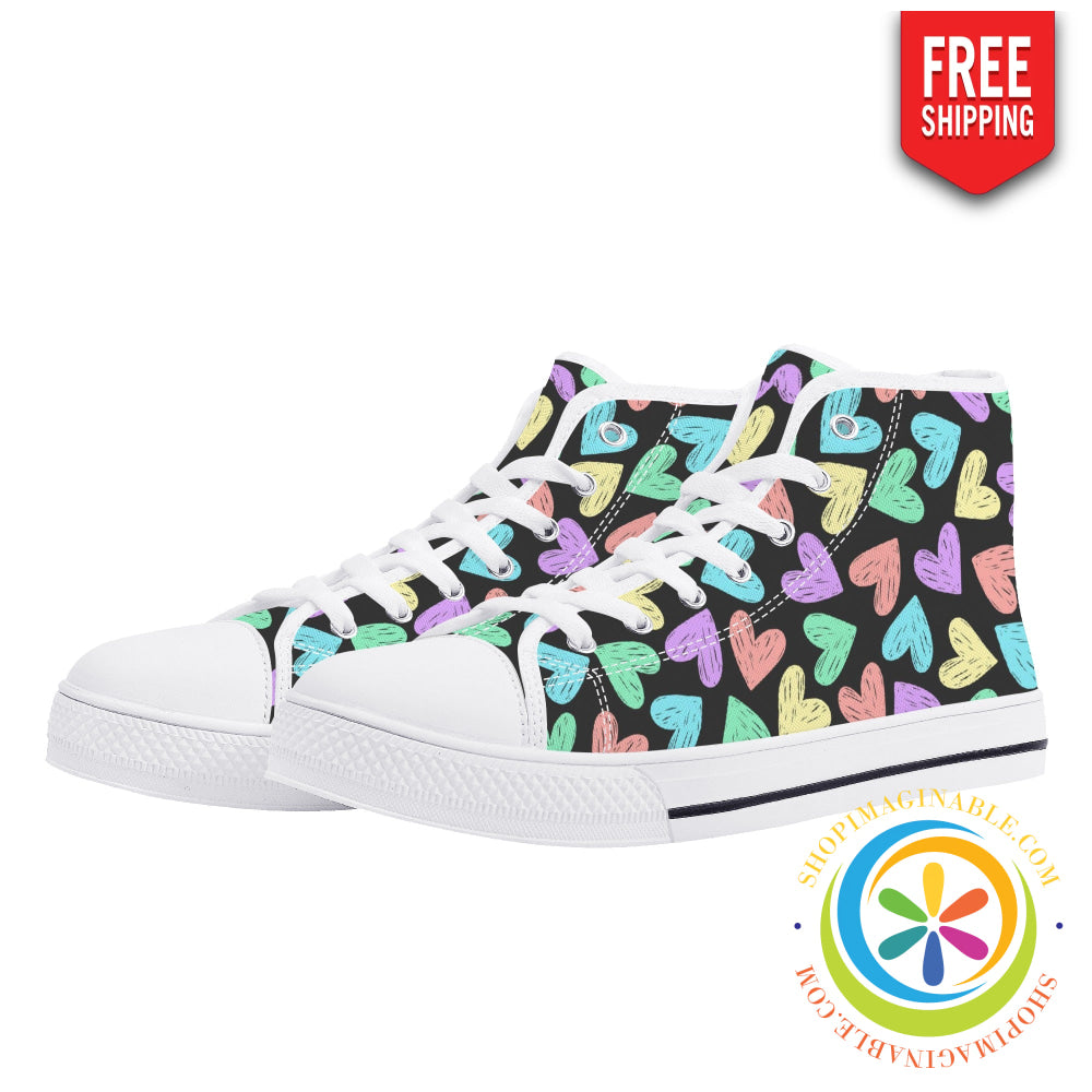 Doodle Hearts Ladies High Top Canvas Shoes Us12 (Eu44)