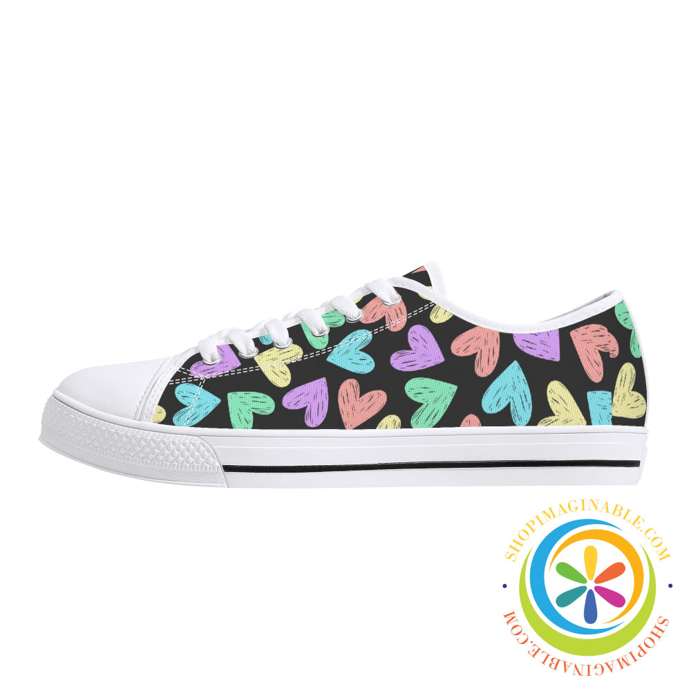 Doodle Hearts Ladies Low Top Canvas Shoes