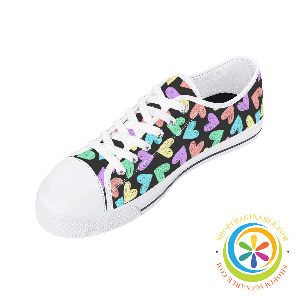 Doodle Hearts Ladies Low Top Canvas Shoes