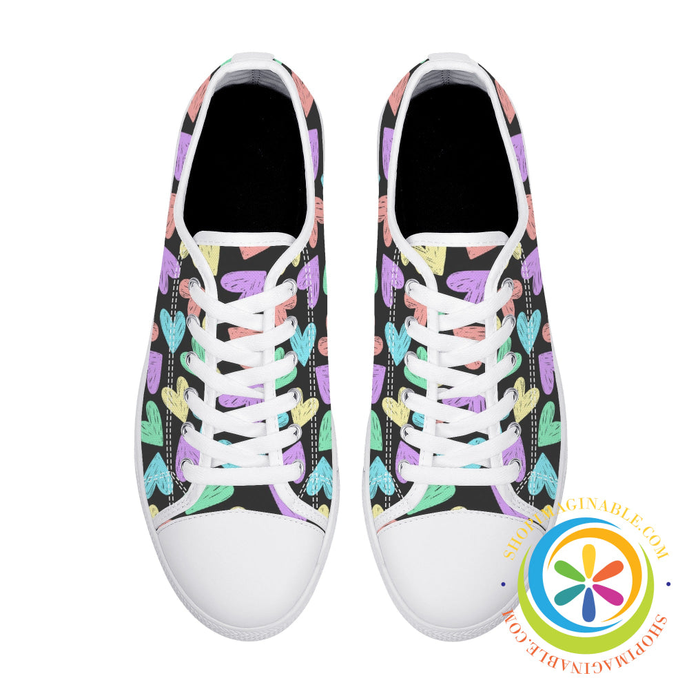 Doodle Hearts Ladies Low Top Canvas Shoes