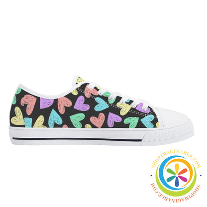 Doodle Hearts Ladies Low Top Canvas Shoes