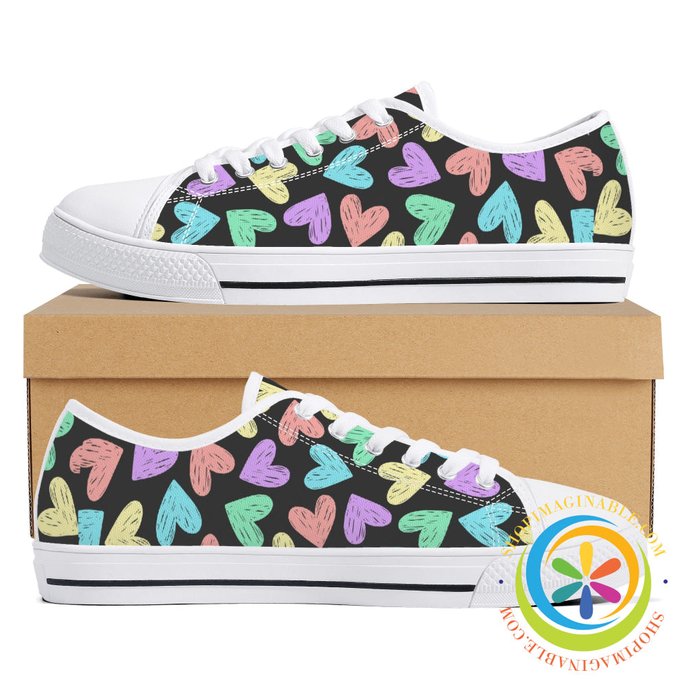 Doodle Hearts Ladies Low Top Canvas Shoes