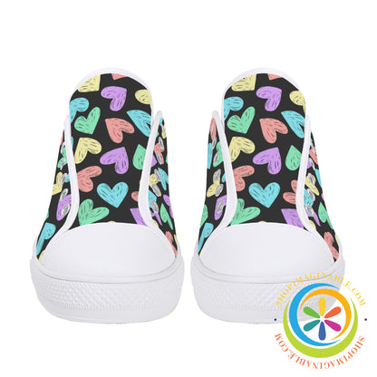 Doodle Hearts Ladies Low Top Canvas Shoes