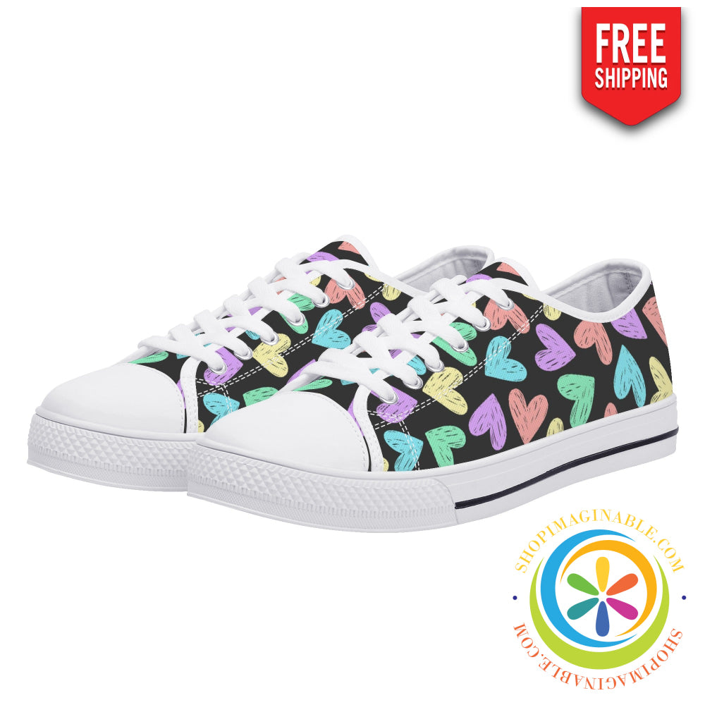 Doodle Hearts Ladies Low Top Canvas Shoes Us12 (Eu44)