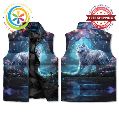 Enchanted White Tiger Puffer Vest M