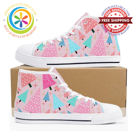 Festive Trees Ladies High Top Canvas Shoes Us12 (Eu44)