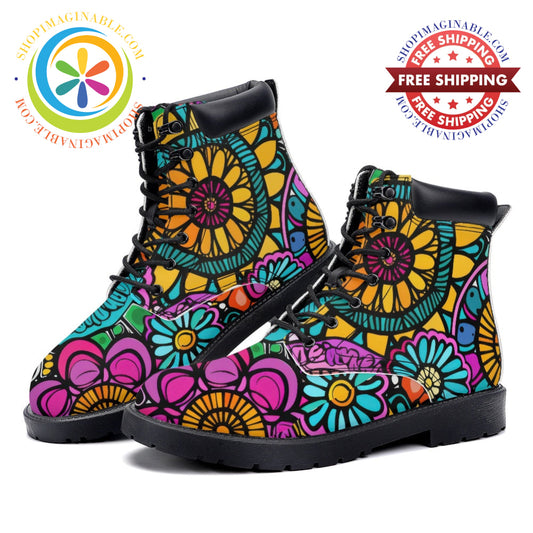 Floral Mandala - Leather Martin Boots white / 36