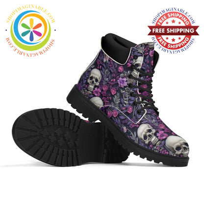 Flower Skull Bloom Ladies Boots Us5 (Eu35)