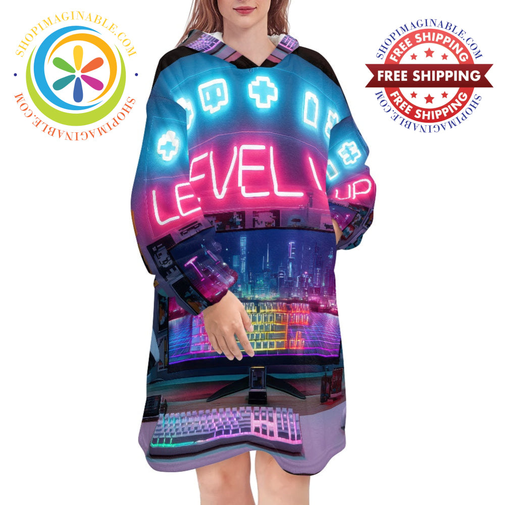 Gamer Level Up -Blanket Hoodie white / ONESIZE