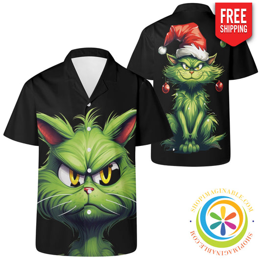 Grinchy Cat Christmas Hawaiian Casual Shirt 2Xs Hawaiian