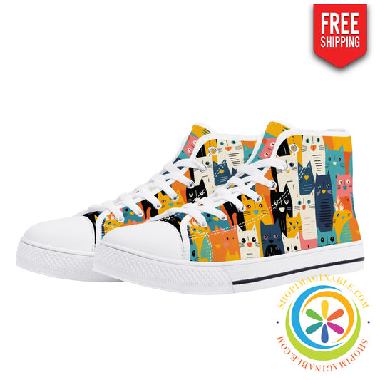 Happy Cat Lady Ladies High Top Canvas Shoes Us12 (Eu44)