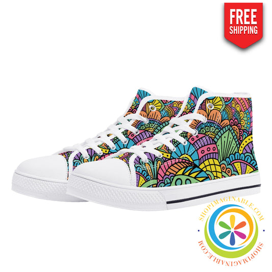 Happy Doodle Ladies High Top Canvas Shoes Us12 (Eu44)