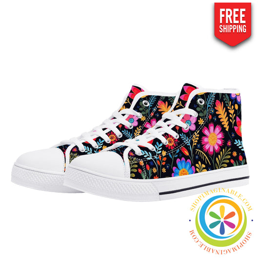 Happy Floral Ladies High Top Canvas Shoes Us12 (Eu44)