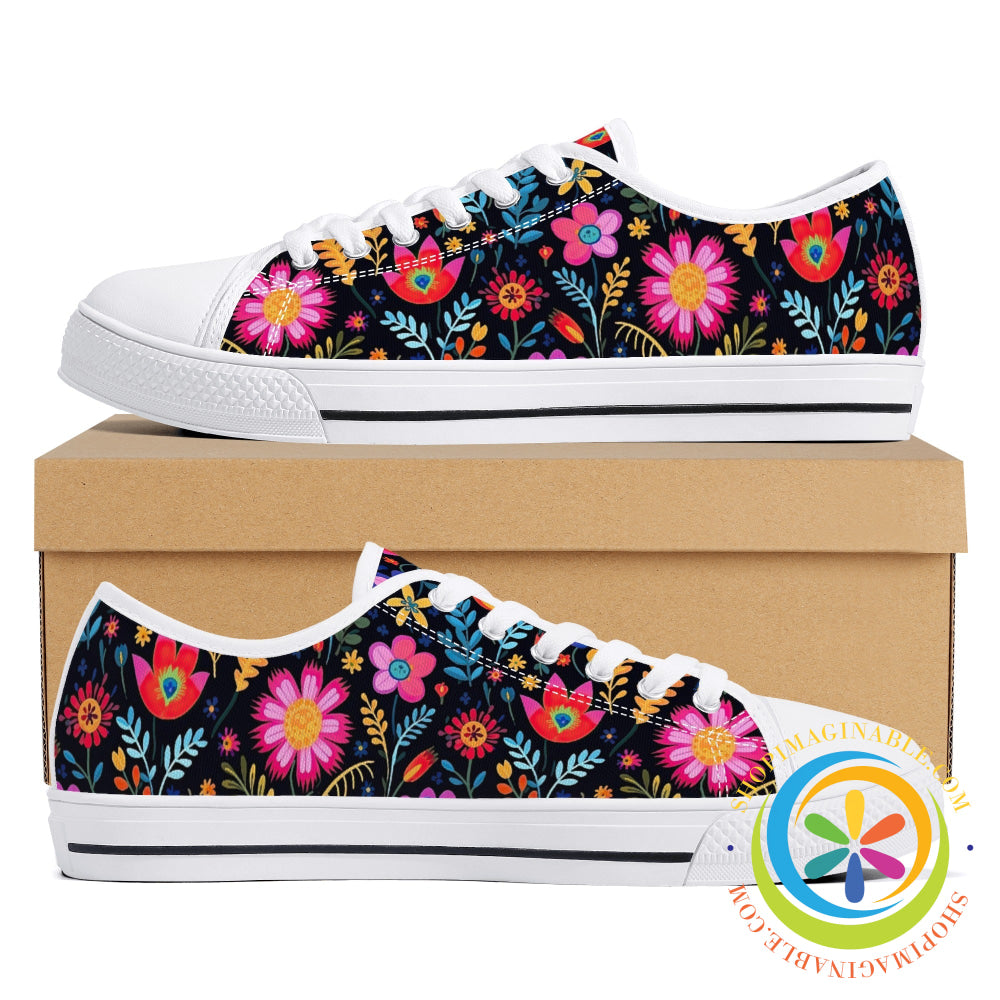 Happy Floral Ladies Low Top Canvas Shoes