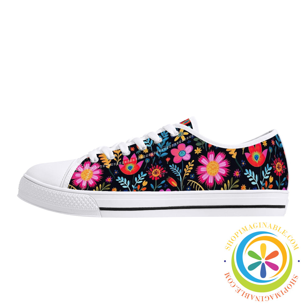 Happy Floral Ladies Low Top Canvas Shoes