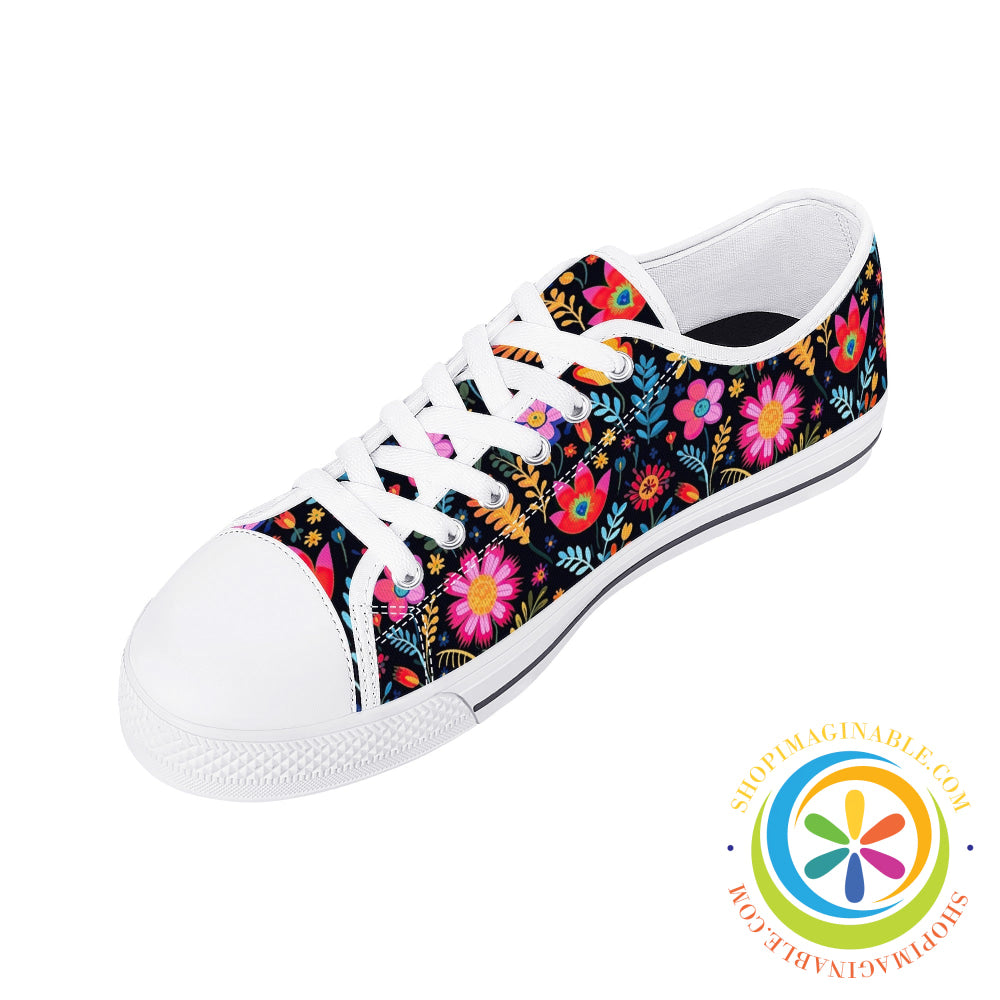 Happy Floral Ladies Low Top Canvas Shoes