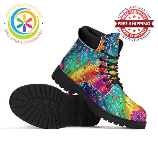 Happy Flower Rainbow Ladies Boots Us5 (Eu35)