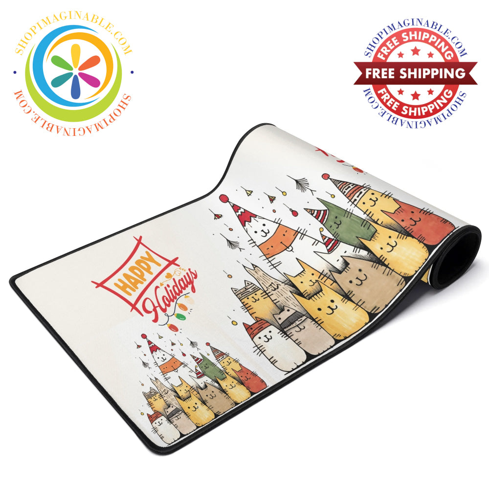 Happy Holiday Cats Large Gaming Mouse Pad