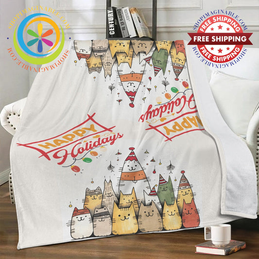 Happy Holiday Cats Soft Premium Fleece Blanket